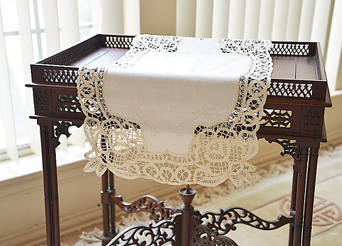 Battenburg Lace Table Runner. 16" x 45". Mother of Pearl color